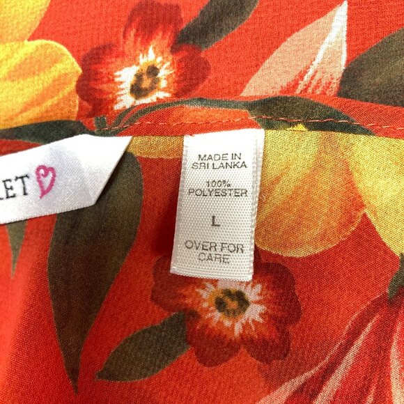 Victoria’s Secret Floral Slip Mini-Dress Sz Large Red-Orange Gold Sheer Tropical - Picture 3 of 7